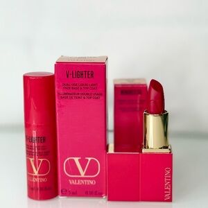 VALENTINO V-Lighter Face Base & Top Coat Illuminating ROSA & Mini 22R Lipstick
